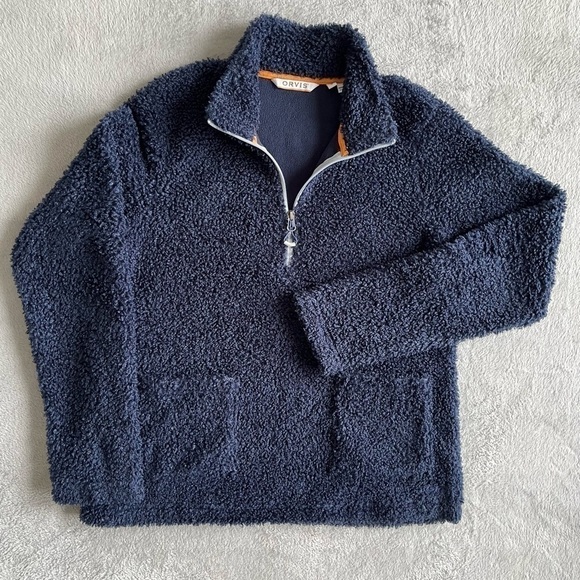 Orvis sherpa lined 1/4 zip pullover turtleneck navy sweater size S - Picture 1 of 7